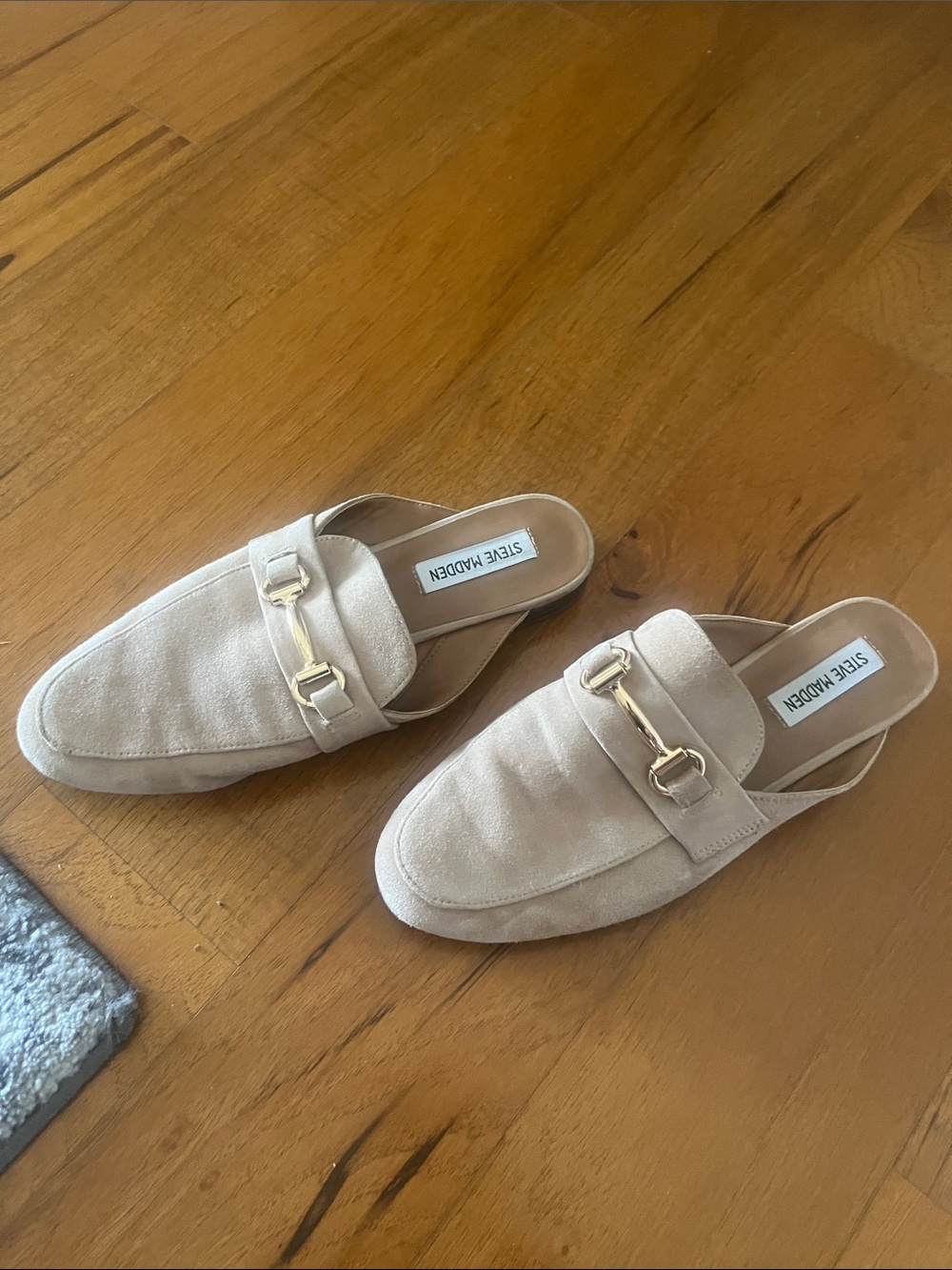 Steve Madden Nude Suede Slip-On Mules with Gold Bit